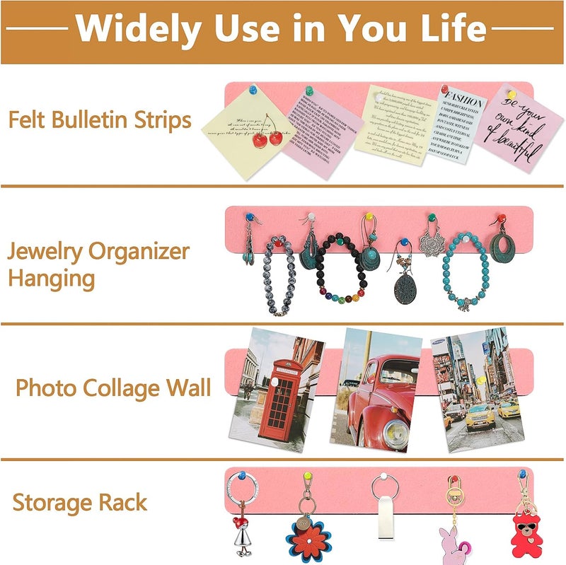 Arlasuo Felt Pin Board Bar Strips Bulletin Board for Bedrooms Offices Home Wall Decoration, Notice Board Self Adhesive Cork Board with 35 Push Pins for Paste Notes, Photos, Schedules - Image 3